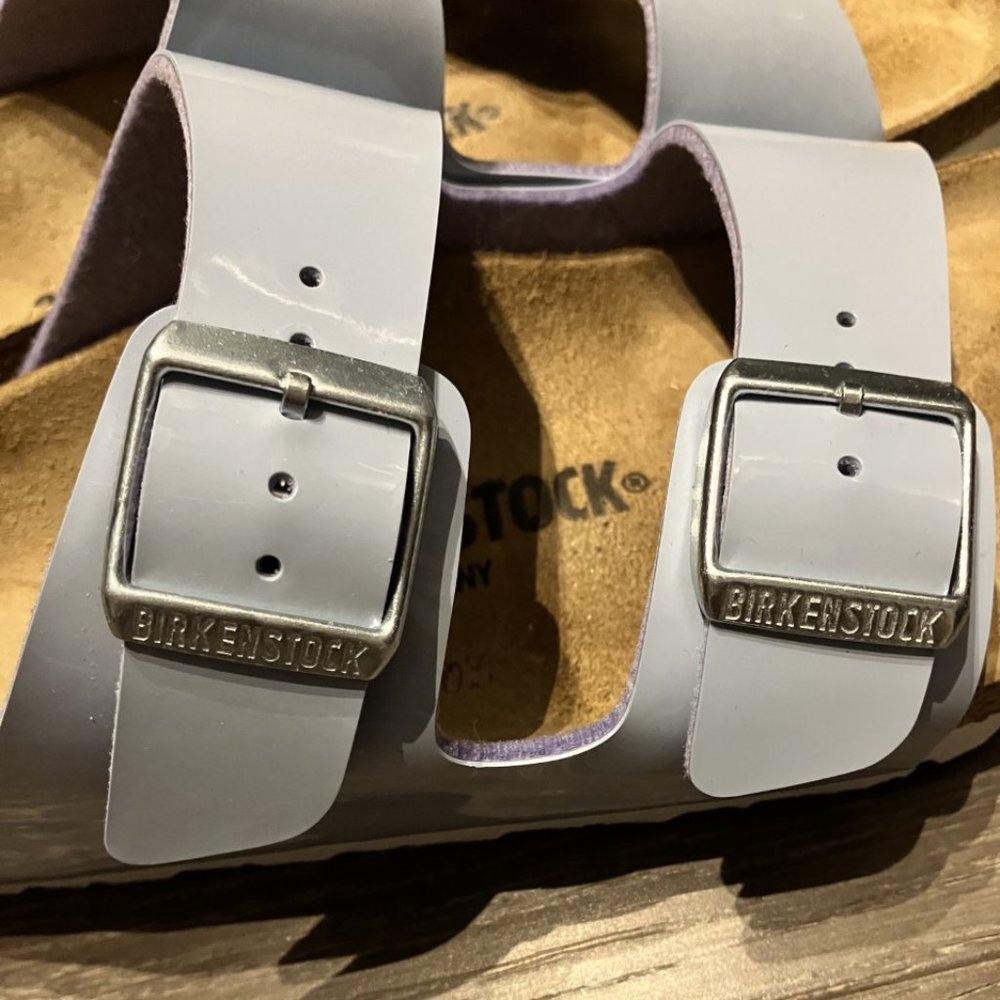 Birkenstock Arizona Patent Dove Blue Sandals - Picture 2 of 7